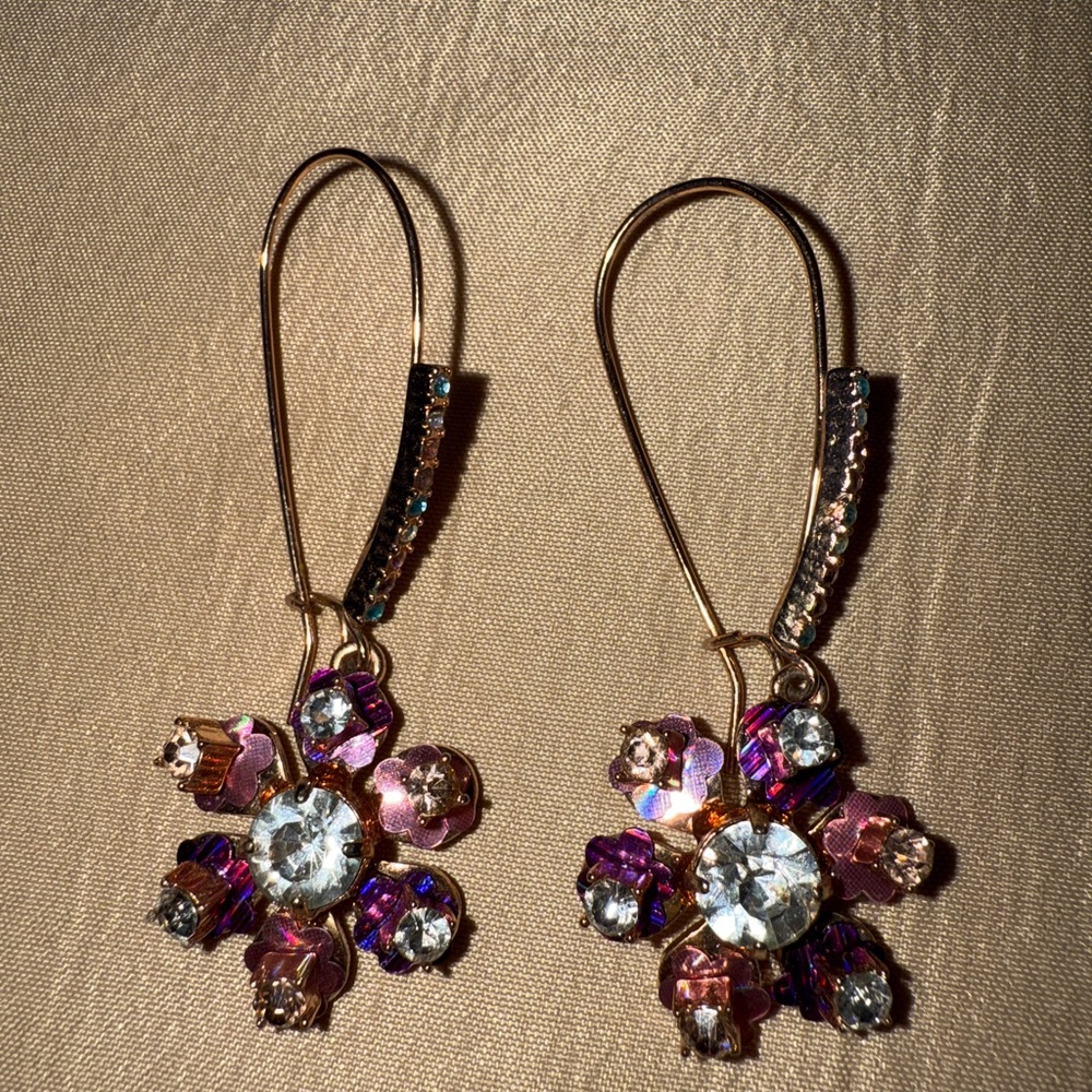 Betsey Johnson Boardwalk Sweets Gold and Purple Crystal Earrings